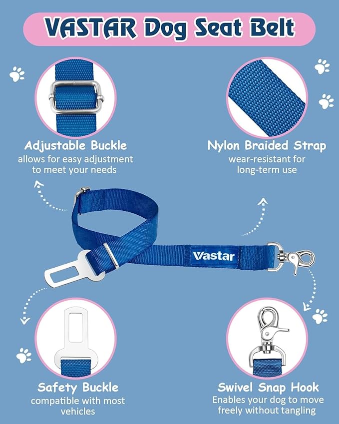 Vastar Dog Seat Belt, 2 Pack, Dog Car Seatbelts, Adjustable Belts for Car, Pet Leash, Universal Fit for Car Truck SUV