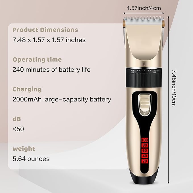 Dog Grooming Kit & Paw Trimmer-Low Noise Electric Quiet Clippers Set, Rechargeable Cordless Pet Hair Clippers for Thick Coats with Scissors & Trimmer -Professional Grooming Tools for Dogs, Cats, Pets