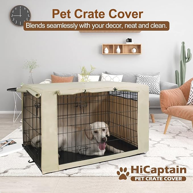 HiCaptain Polyester Dog Crate Cover - Durable Windproof Pet Kennel Cover for Wire Crate Indoor Outdoor Protection (30 inches, Light Tan)