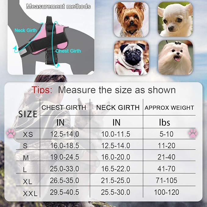 Bolux Dog Harness, No-Pull Reflective Dog Vest, Breathable Adjustable Pet Harness with Handle for Outdoor Walking - No More Pulling, Tugging or Choking (Pink, XS)