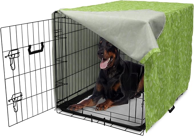 Ambesonne Floral Dog Crate Cover, Vintage Inspired Simplistic Outline Flowers Nature Botany Art Repetition, Easy to Use Pet Kennel Cover for Medium Large Dogs, 42 Inch, Lime Green and White