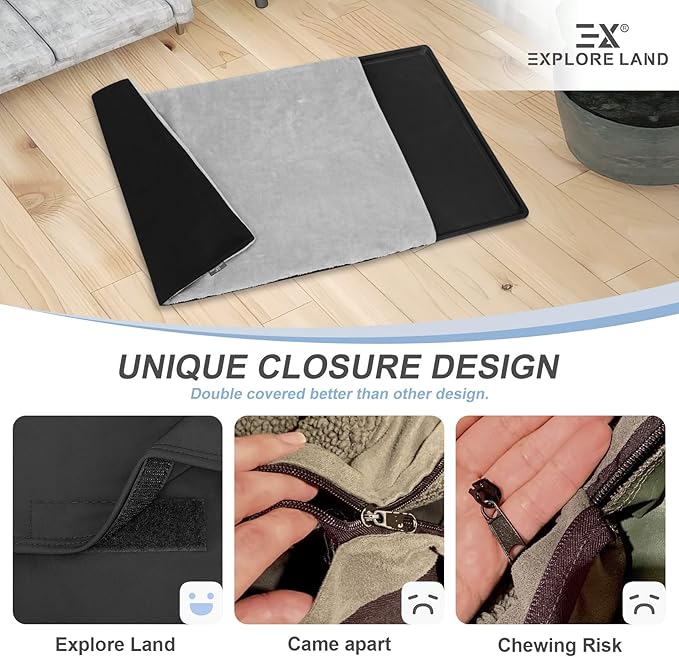 Explore Land Dog Crate Pan Cover with Softer Fluffy Top for 42 inch Dog Cage - Reversible Washable Liner for Dog Crate Tray