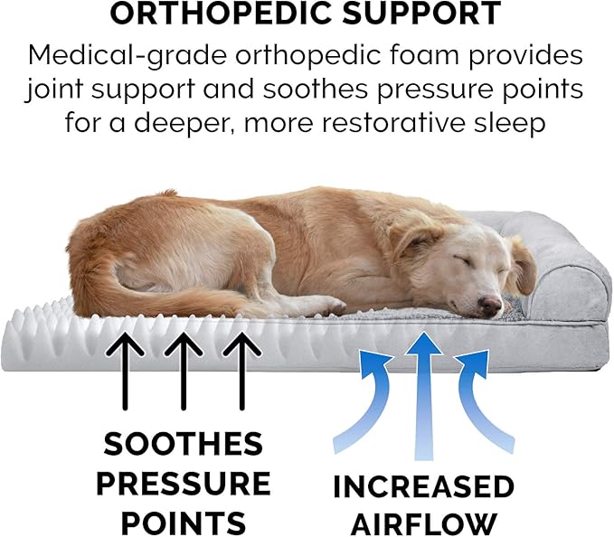 Furhaven Orthopedic Dog Bed for Large/Medium Dogs w/ Removable Bolsters & Washable Cover, For Dogs Up to 55 lbs - Plush & Suede Sofa - Gray, Large