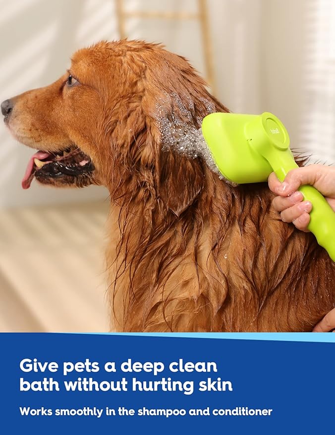 Dog Bath Brush, Pet Grooming Brush for Dogs and Cats, All Hair Types including Short and Long, Apple Green