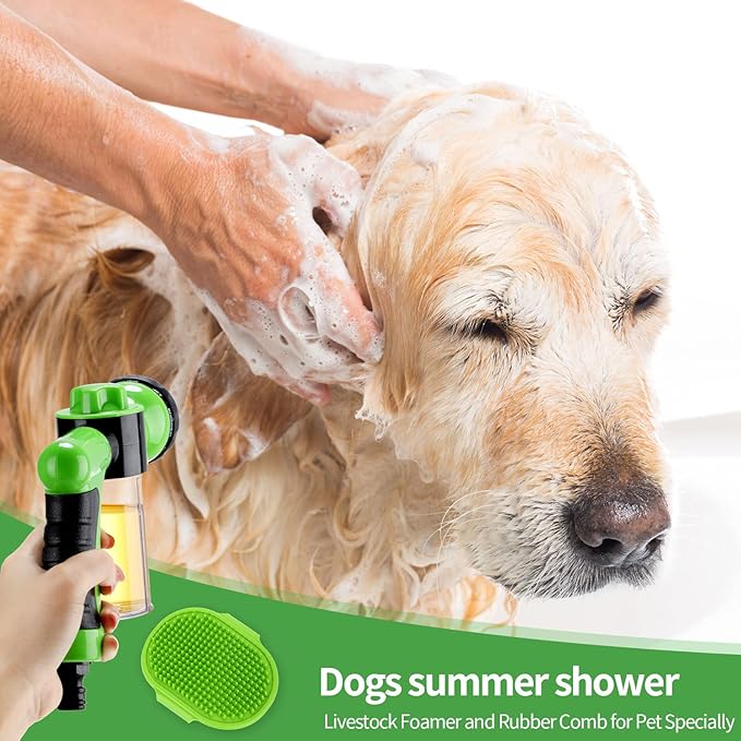 6 Pieces Dog Wash Hose Attachment with Soap Dispenser Pet Bathing Tool Set Dog Comb Brush for Pet Washing(8.27 x 4.72 x 5.51 Inch,Green)
