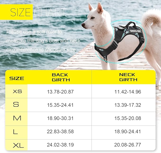 Demigreat Service Dog Harness, Reflective Dog Vest Harness with 5 PCS Patches, Adjustable Soft Oxford Pet Harness, Inner Layer Mesh, Easy to Control for Dogs