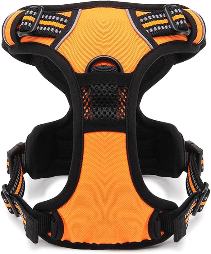 OLizee® New No Pull Dog Harness Outdoor Adventure Reflective Markings Pet Vest with Handle Adjustable Protective Nylon Walking Pet Harness Variety of Sizes and Colors,Orange XL
