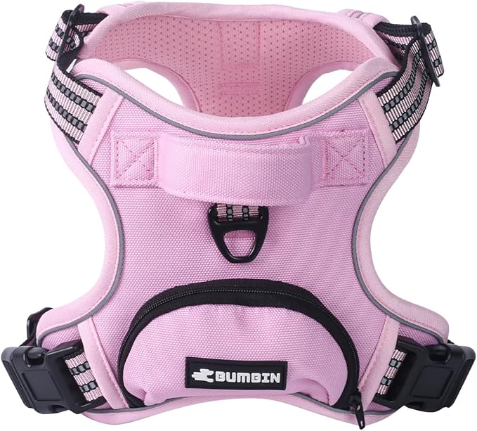 BUMBIN Dog Harness for Large Dogs, No Pull Adjustable No Choke Pet Vest with Dog Leash Fit Smart Reflective Pet Walking Harness for Training Easy Control Soft Handle Pink S