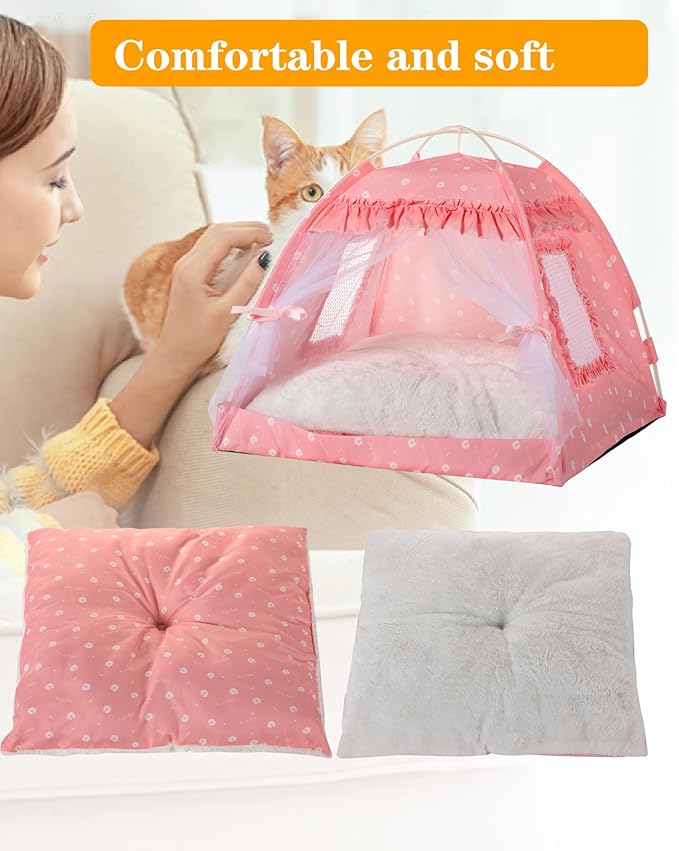 Cat Princess Bed Tent House - Kitty Cute Tent Indoor,Small Dog House Indoor/Outdoor Cave Nest Bed Small Dog Tent for Cat,Puppy Tent (19.6"x19.6"x17.7"/Pink)