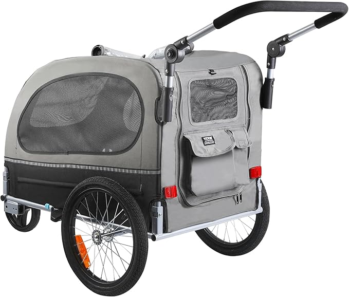 VEVOR Dog Bike Trailer, Supports up to 66/88/100 lbs, 2-in-1 Pet Stroller Cart Bicycle Carrier, Easy Folding Cart Frame with Quick Release Wheels, Universal Bicycle Coupler, Reflectors, Flag