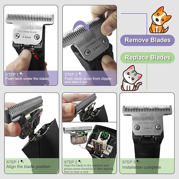 84# Pet Dog Grooming Stainless Steel Blade,Compatible with Ainds,Oster A5,Wahl KM-10 and Other Series Detachable Clippers, Cut Length 3/32-Inch