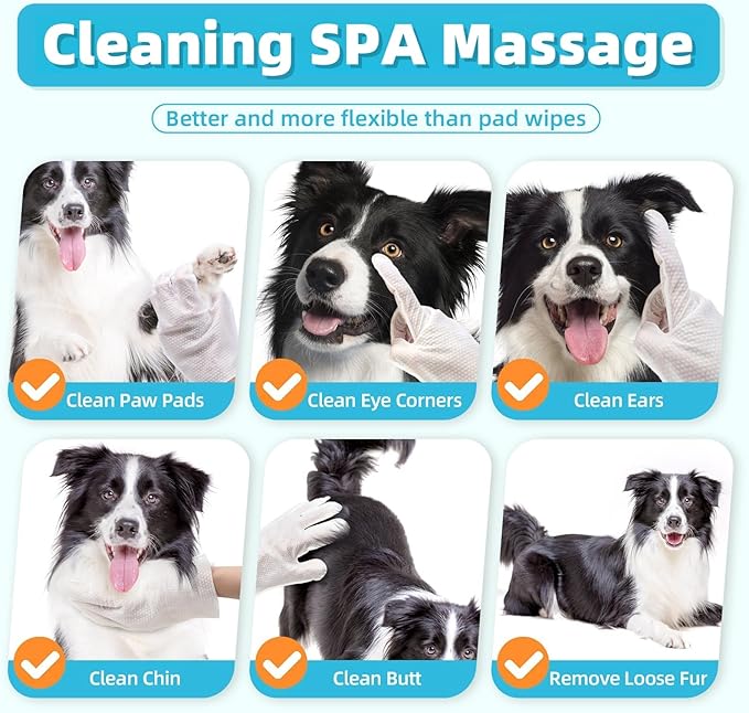 Pet Cleaning Wipes Kit For Dogs&Cats Daily Care and Traveling,includes 18 PCS Extra Thick Pet Bathing Glove Wipes,Ear/Teeth Finger Wipes and Eyes Wipes,Cleaning Deodorizing Nourish Fur,Remove Plaque&T