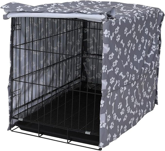 Dog Crate Cover for Wire Crates, Heavy Nylon Waterproof, Fits Most 48" inch Dog Crates, Easy to Put On, Take Off, and Adjust - Cover only - GrayPaw - M