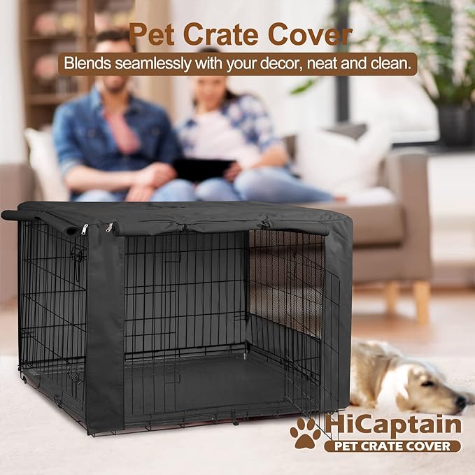 HiCaptain Folding Metal Dog Crate Cover for 36 Inch Wire Pet Cage (Black)