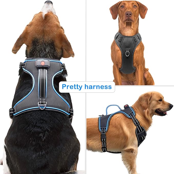 Light Up Dog Harness No Pull LED Dog Harness with Handle Vizbrite Rechargeable Lighted Dog Vest Harness for Small/Medium/Large/X-Large Size Dogs No Pull, 4 Point Adjustable Dog Harness