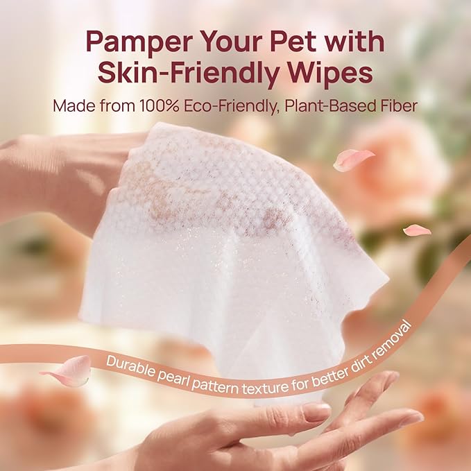 HICC PET Cleaning Deodorizing Wipes for Dogs & Cats, Vet Recommended Nourishes Smoothes Fur Pet Grooming Wipes with Fermented Coconut Oil, Hypoallergenic Dog Wipes for Paws and Butt, Face, Body