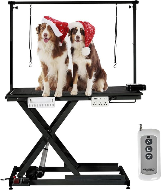 Professional Electric Dog Grooming Table Heavy Duty Pet Grooming Table Height Adjustable w/Leveling Wheels, Dog Grooming Arm, Anti Slip Tabletop &Tool Organizer, Dog Grooming Station 50" Black