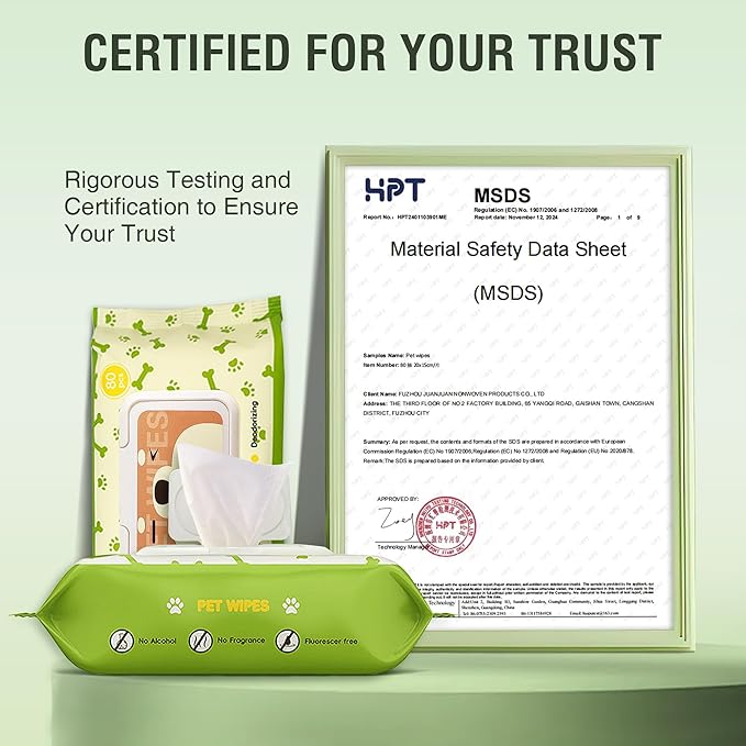 Pet Wipes -Cleaning and Grooming for All Pets, Alcohol-Free Portable Pack, Gentle for Face, Body, Paws and Butt-Thick Nonwoven Fabric-320 Count