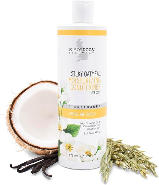 Isle of Dogs - Everyday Natural Luxury Silky Oatmeal Conditioner - Jasmine + Vanilla - Sulfate & Paraben Free Formula - Conditioner With Oatmeal & Jojoba Oil For A Silky Coat - 1 Gal, 16 Fl Oz