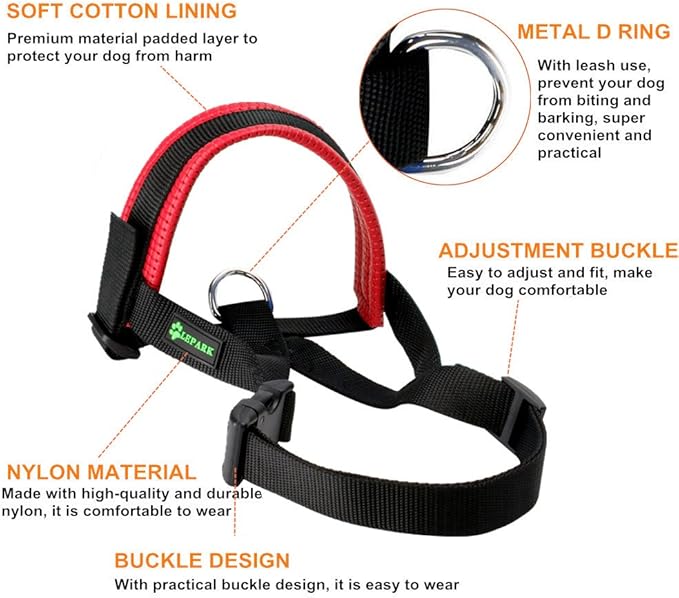 Nylon Dog Muzzle for Small,Medium,Large Dogs Prevent from Biting,Barking and Chewing,Adjustable Loop(L/Red)