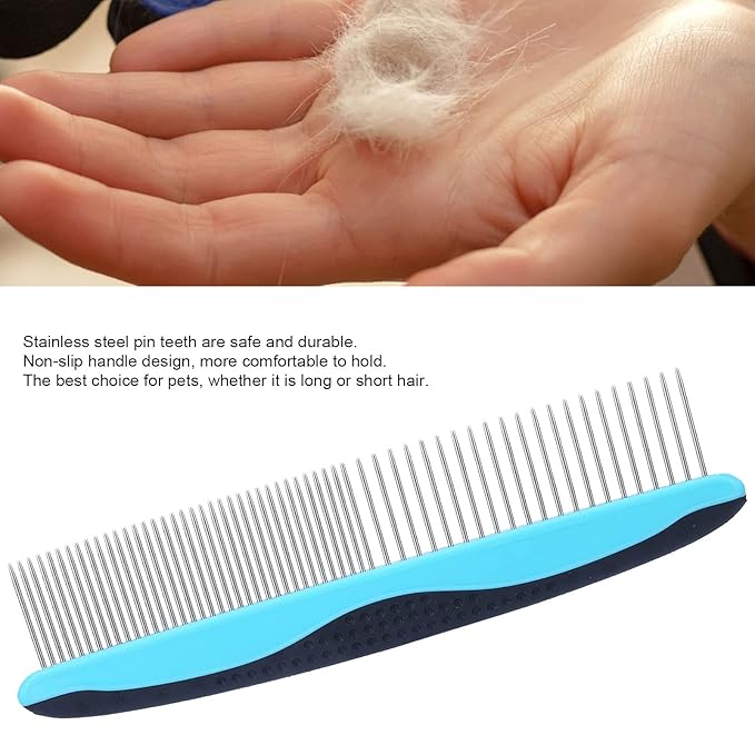 Pet Grooming Dematting Comb with Stainless Steel Teeth Detangling Tool for Knots, Loose Fur Non Slip Handle Comb for Cats Dogs Ideal for Long and Short Hair Pets