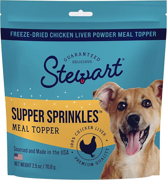 Stewart Chicken Liver Supper Sprinkles, Dog Food Toppers, Chicken Liver, 2.5 oz. Resealable Bag, Made in USA, Products for Dogs