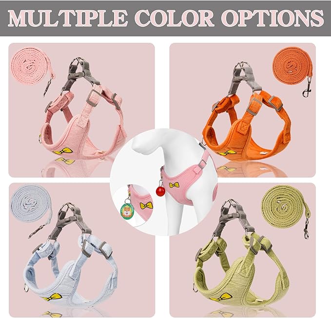 No Pull Dog Harness with Leash Pet Soft Vest Harness and Leash Set Dog Cat No Choke Escape Proof Harness Reflective Step in Harness for Small Medium Dogs Cats (Pink, Small)