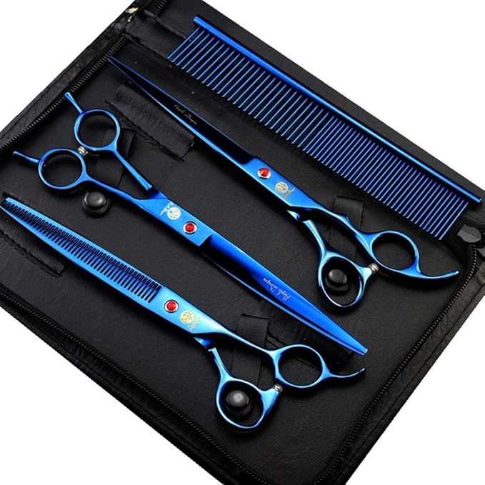 Purple Dragon 8.0" Titanium Multicolor Professional Pet Grooming Scissors Set,Straight & Thinning & Curved Scissors Shear with Bag for Dog Cat Grooming