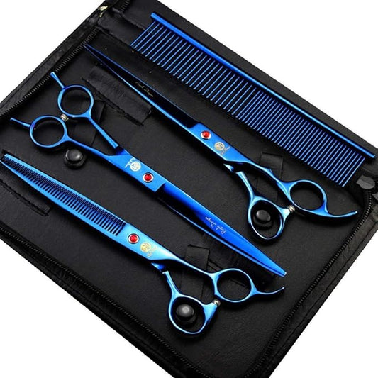 Purple Dragon 8.0" Titanium Multicolor Professional Pet Grooming Scissors Set,Straight & Thinning & Curved Scissors Shear with Bag for Dog Cat Grooming