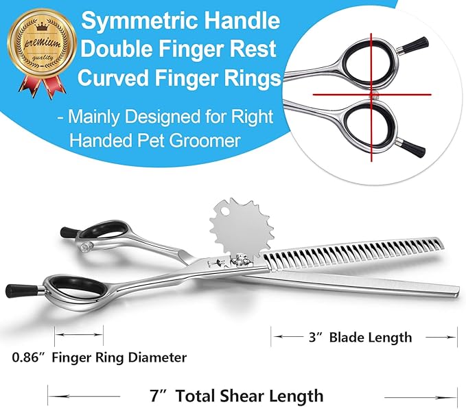 PURPLRBIRD 7 Inch Straight Dog Grooming Scissors Pet Thinning Texturizing Shears Professional Safety Blunt Tip Trimming Shearing for Dogs Cats Face Paws Limbs Japanese Stainless Steel Silver