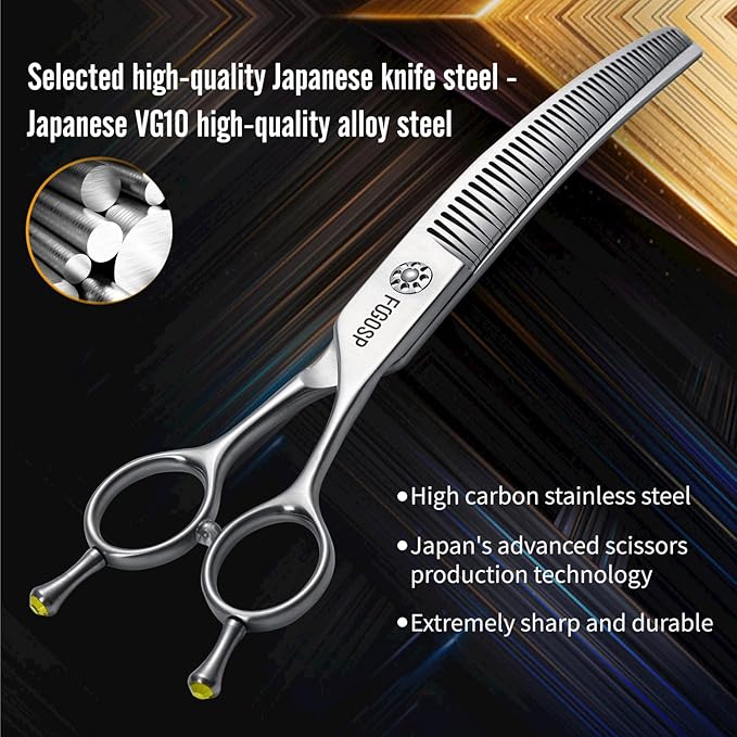 Professional 3D Curved Chunkers Dog Grooming Scissors 7.5'' Curved Thinning Shears for Dogs Pet 48 Teeth Japan VG10 Sharp and Durable