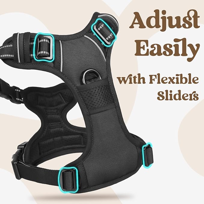 rabbitgoo Dog Harness Medium Sized, No Pull Pet Harness with 3 Buckles, Adjustable Soft Padded Dog Vest with Instant Control Handle, Easy Walking Reflective Pet Vest for Medium Dogs, Black, M
