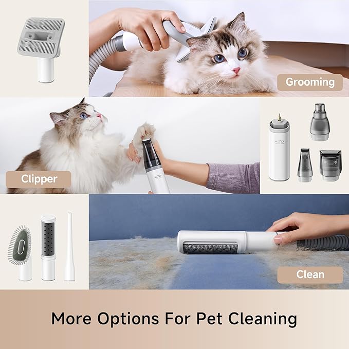 Mova G1 Pro Pet Grooming Kit, 11,000Pa Strong Pet Grooming Vacuum for Pets with Clipper Nail Grinder, 4 Suction Levels Hair Vacuum with 7 Pet Grooming Tools for Shedding and Home Cleaning