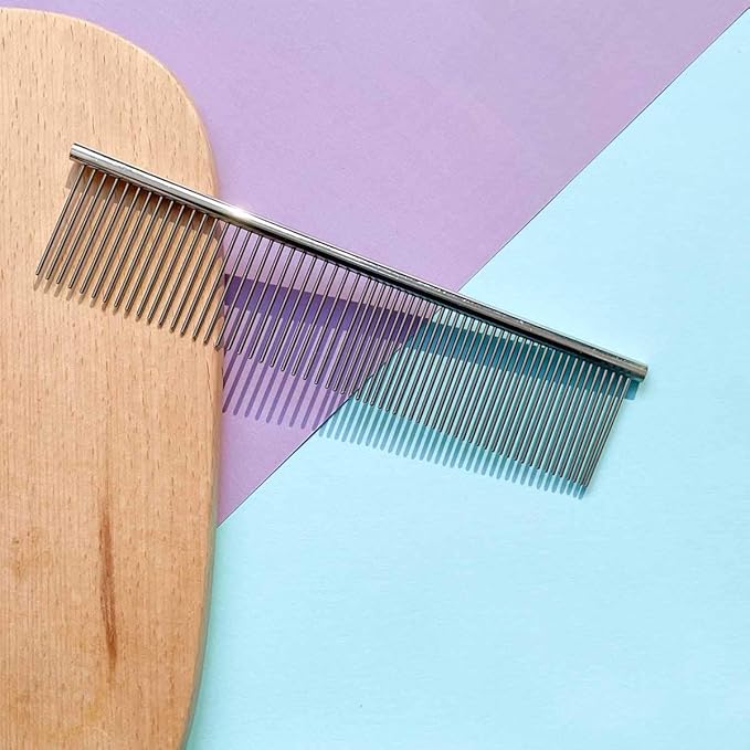 Stainless Steel Pet Grooming Comb with Rounded Ends - Professional Tool for Long and Short-Haired Dogs, Cats and Greyhounds