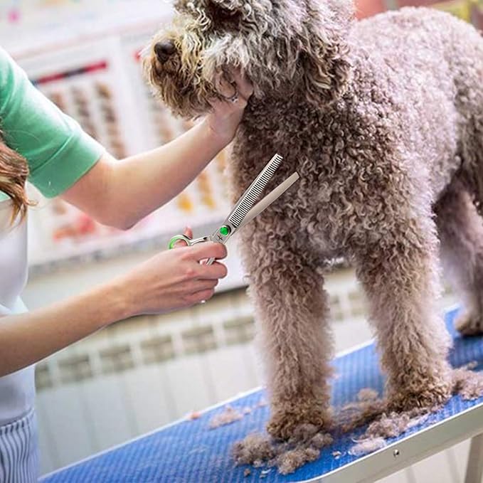 PURPLEBIRD 7 Inch Straight Dog Grooming Scissors Professional Pet Thinning Texturizing Shears Safety Noiseless Blunt Tip Trimming Shearing for Dogs Cats Japanese Stainless Steel Silver