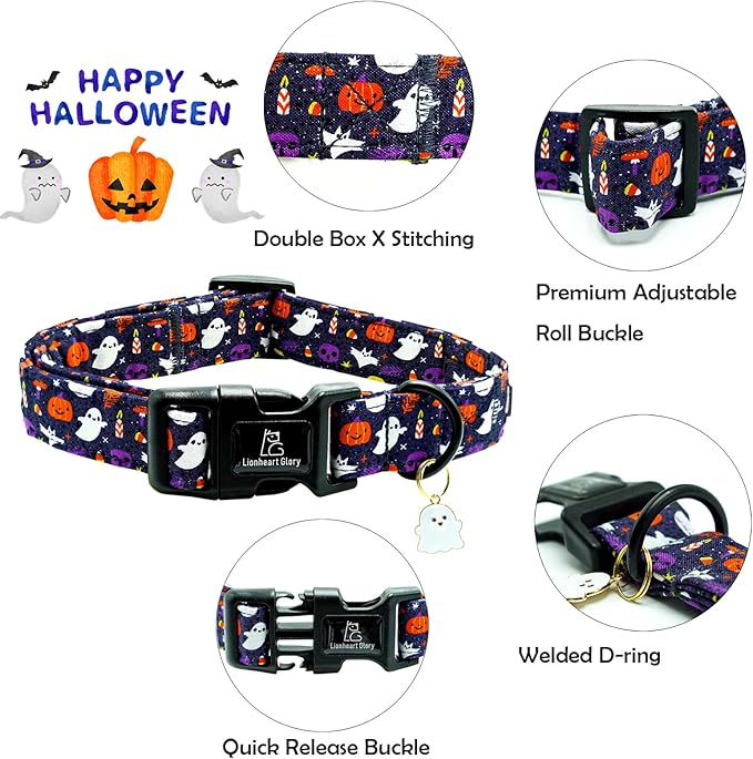 Lionheart glory Dog Collars Fall Halloween Pumpkin Collar Dog Heavy Comfortable Adjustable Dog Collar for Large Collar Dogs Girls or Boys Dog Collar Cute Pet Gift