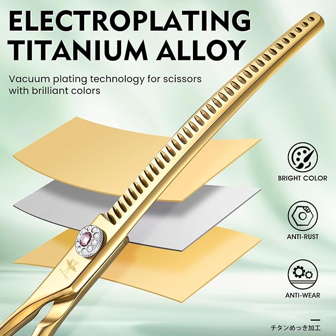 PURPLEBIRD Curved Shears Dog Grooming Chunkers, 7 inch Professional Thinning Scissors Safety Blunt Tip Trimming Scissors for Dogs Cats Face Paws Limbs Japanese Stainless Steel (Yellow)