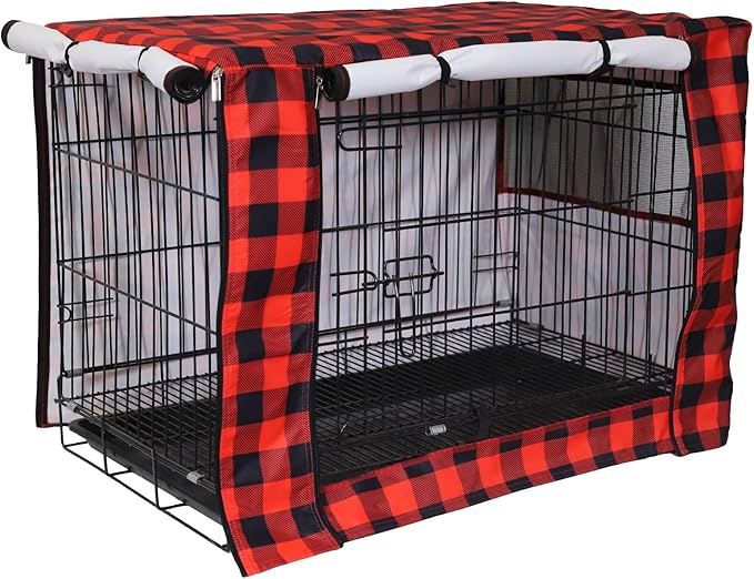 Pethiy Dog Crate Cover Durable Polyester Pet Kennel Cover Universal Fit for Wire Dog Crate - Fits Most 30 inch Dog Crates - Cover only-Red Plaid-30