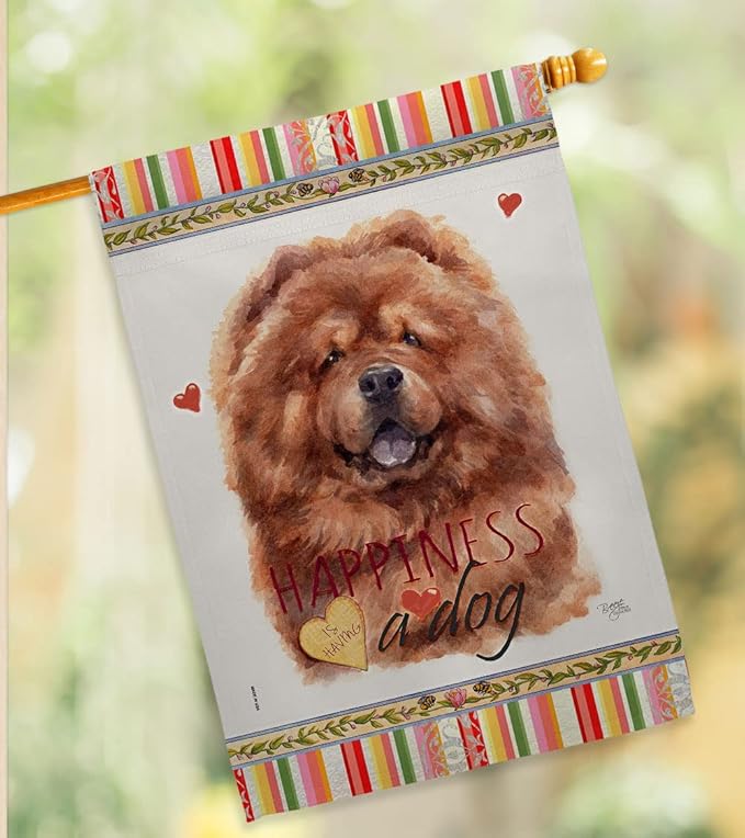 Breeze Decor Red Chow Happiness House Flag 2 pcs Pack Dog Puppy Spoiled Paw Canine Fur Pet Nature Farm Animal Creature Decoration Banner Small Garden Yard Gift Double-Sided, Made in USA
