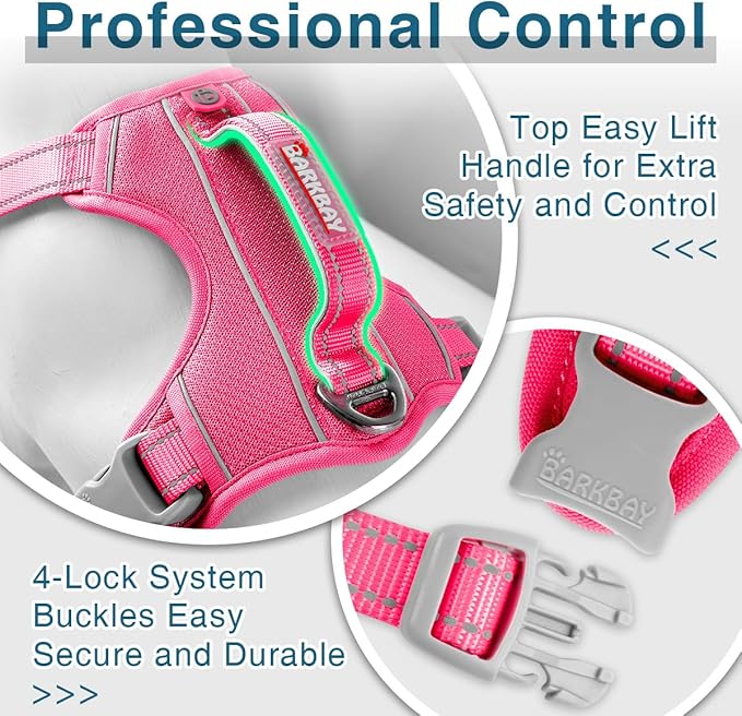 BARKBAY Dog Harness No Pull with ID Tag Pocket - Heavy Duty, Reflective, Easy Control for Large Dogs (Pink,S)