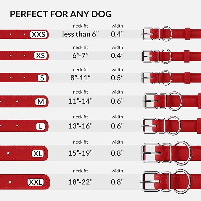 CollarDirect Rolled Leather Dog Collar, Soft Padded Round Puppy Collar, Handmade Genuine Leather Collar Dog Small Large Cat Collars 13 Colors (6 Inch, Red Smooth)