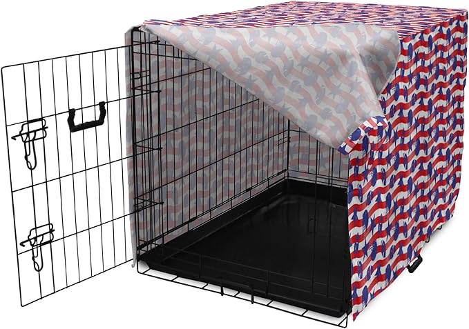 Lunarable Football Dog Crate Cover, Wavy Stripes and National Sport in American USA Inspired Colors, Easy to Use Pet Kennel Cover for Medium Large Dogs, 42 Inch, Coral Violet Blue White
