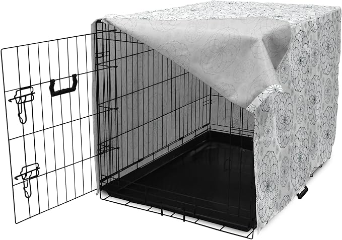Ambesonne Sacred Geometry Dog Crate Cover, Circular Formations with Dots Flower Like Elements Design Print, Easy to Use Pet Kennel Cover for Medium Large Dogs, 36 Inch, Dark Petrol Blue White