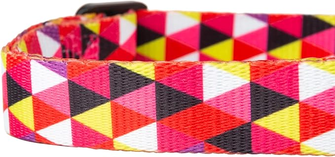 Mile High Life Dog Collar | Cute Puppy Collars | Lightweight Girl Dog Collar | Soft Boy Dog Collars | w Geometric Ocean Wavy Pattern (Red/White Plaid, Small)