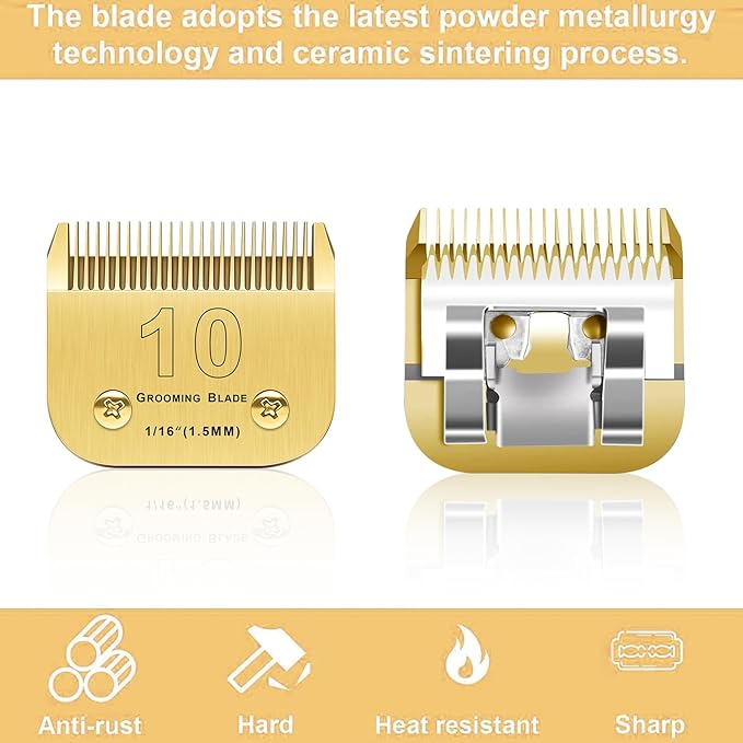 2PCS 10 Blades Dog Grooming Blades Compatible with Andis/Oster A5/Wahl KM-10 Series Dog Clippers Replacement Blades,Detachable Dog Clipper Blades(Gold 10#/2PCS)