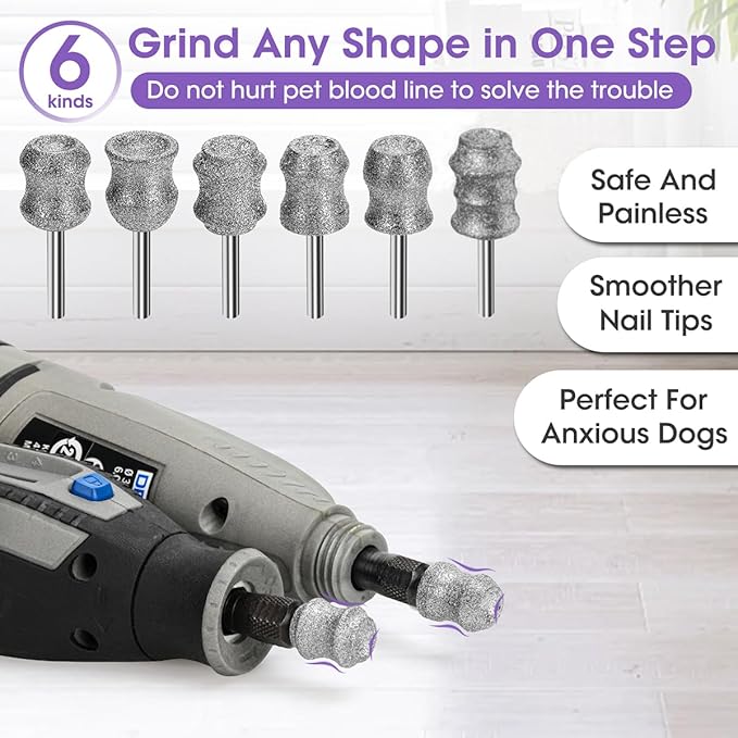 Dog Nail Grinder for Dremel - Safe and Painless Nail Trimmer Bits - 1/8" Pet Nail Grinder Wheel Work with Dremel Sanding Drums for Large Medium Small Dogs&Pets Nails Care
