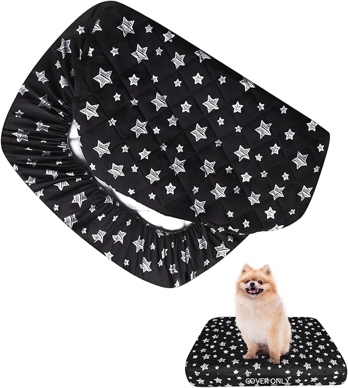 Dog Bed Covers Replacement Washable Pet Hair Easy to Remove, Waterproof Dog Bed Covers Noiseless Quilted, Pet Bed Cover Lovely Black Star Print, Puppy Bed Cover 16x25 Inches, for Dog/Cat, Cover Only