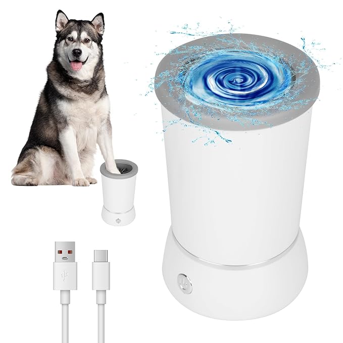 Dog Paw Cleaner，Automatic paw cleaner For dogs, Type-c Charging, Designed For Small To Medium Sized Dogs ，Easy To Carry，Keeps Homes Clean(white)