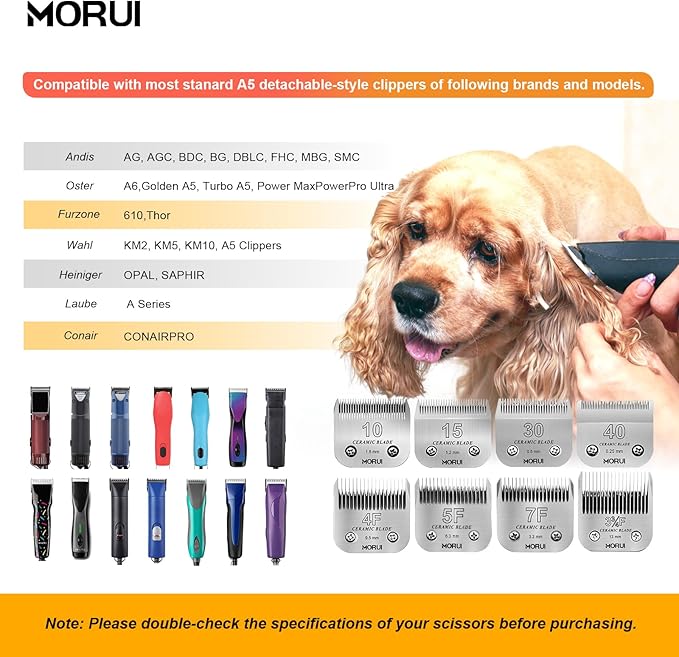 30 Cut Length 1/50"(0.5mm) Detachable Ceramic Pet Dog Clipper Blades Compatible with Most Andis,Oster A5 Wahl KM Series Clippers