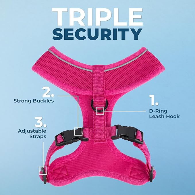 Voyager Aerolite No Pull Mesh Dog Harness with Lightweight, Soft, Breathable, Reflective Stitching, and Adjustable Straps for Walking, Running, Training, Heavy Duty and Durable - Fuchsia, S